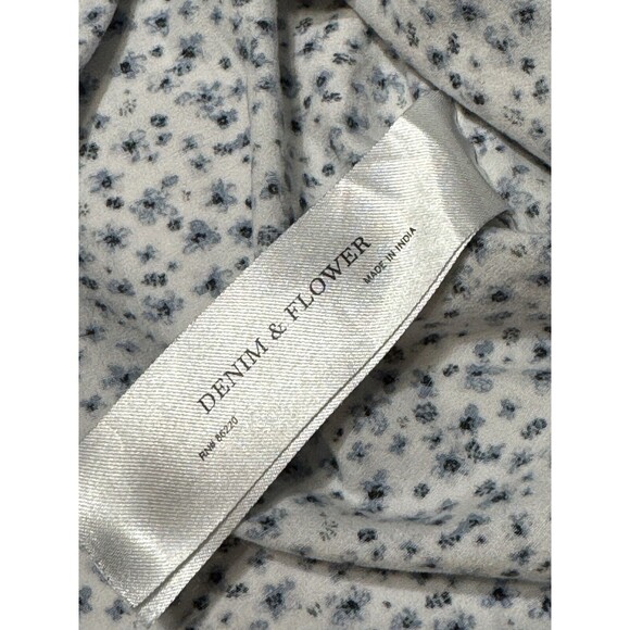 Denim & Flower Men's Shirt Short Sleeve Medium Blue Floral Button Down Slim Fit - Picture 6 of 10